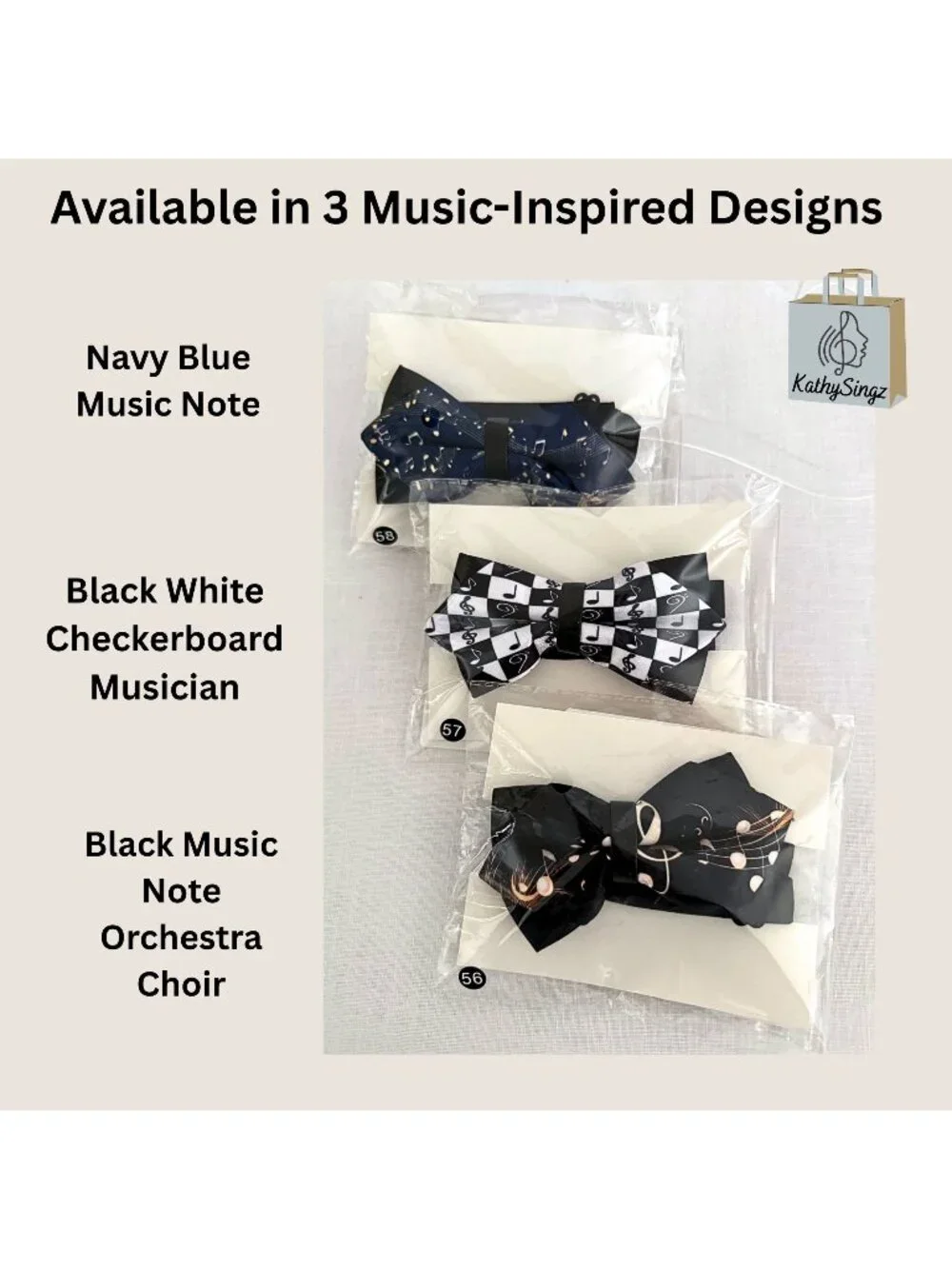 Black White Music Note Bow Tie Checkerboard Adjustable Pre Tied Musician
